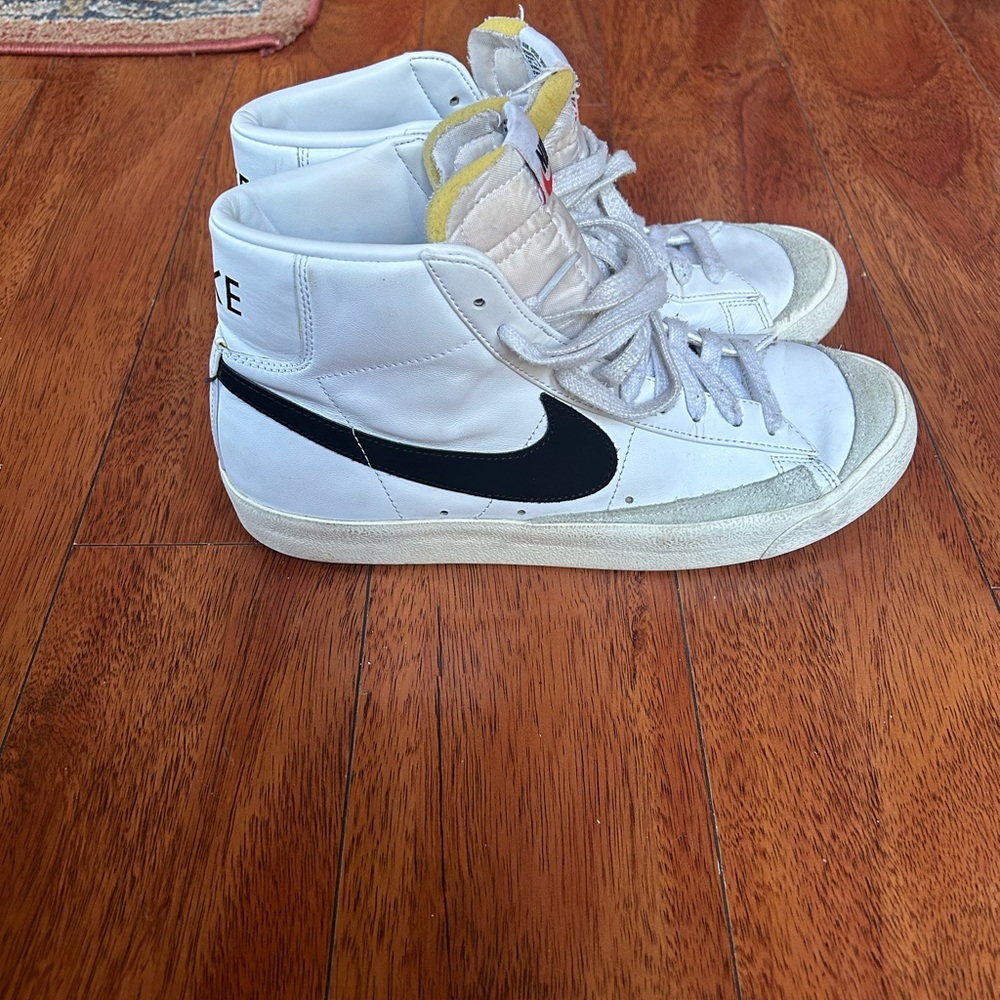 Nike White and Black High-Top Sneakers with Leather Finish